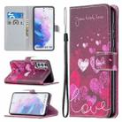 For Samsung Galaxy S21 5G Colored Drawing Pattern Horizontal Flip PU Leather Case with Holder & Card Slots & Wallet & Lanyard(Letter Heart) - 1
