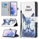 For Samsung Galaxy S21 5G Colored Drawing Pattern Horizontal Flip PU Leather Case with Holder & Card Slots & Wallet & Lanyard(Cruel Cat) - 1
