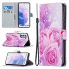 For Samsung Galaxy S21 5G Colored Drawing Pattern Horizontal Flip PU Leather Case with Holder & Card Slots & Wallet & Lanyard(Rose Flower) - 1