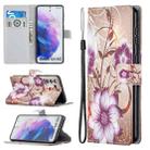 For Samsung Galaxy S21+ 5G Colored Drawing Pattern Horizontal Flip PU Leather Case with Holder & Card Slots & Wallet & Lanyard(Lotus) - 1