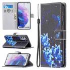 For Samsung Galaxy S21+ 5G Colored Drawing Pattern Horizontal Flip PU Leather Case with Holder & Card Slots & Wallet & Lanyard(Blue Lotus) - 1
