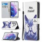 For Samsung Galaxy S21+ 5G Colored Drawing Pattern Horizontal Flip PU Leather Case with Holder & Card Slots & Wallet & Lanyard(Cruel Cat) - 1