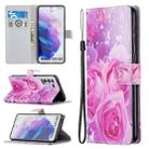 For Samsung Galaxy S21+ 5G Colored Drawing Pattern Horizontal Flip PU Leather Case with Holder & Card Slots & Wallet & Lanyard(Rose Flower) - 1