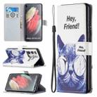 For Samsung Galaxy S21 Ultra 5G Colored Drawing Pattern Horizontal Flip PU Leather Case with Holder & Card Slots & Wallet & Lanyard(Cruel Cat) - 1