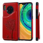 For Huawei Mate 30 Cat Tree Embossing Pattern Shockproof Protective Case with Card Slots & Photo Frame(Red) - 1