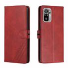 For Xiaomi Redmi Note 10 Stitching Style 2-Color Cow Texture Horizontal Flip PU Leather Case with Holder & Card Slot & Lanyard(Red) - 1