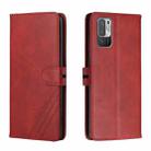 For Xiaomi Redmi Note 10 5G Stitching Style 2-Color Cow Texture Horizontal Flip PU Leather Case with Holder & Card Slot & Lanyard(Red) - 1