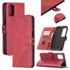 For Xiaomi Mi 10T Pro 5G Stitching Style 2-Color Cow Texture Horizontal Flip PU Leather Case with Holder & Card Slot & Lanyard(Red) - 1