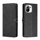 For Xiaomi Mi 11 Stitching Style 2-Color Cow Texture Horizontal Flip PU Leather Case with Holder & Card Slot & Lanyard(Black) - 1