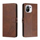 For Xiaomi Mi 11 Stitching Style 2-Color Cow Texture Horizontal Flip PU Leather Case with Holder & Card Slot & Lanyard(Brown) - 1