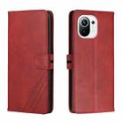 For Xiaomi Mi 11 Stitching Style 2-Color Cow Texture Horizontal Flip PU Leather Case with Holder & Card Slot & Lanyard(Red) - 1