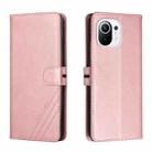 For Xiaomi Mi 11 Stitching Style 2-Color Cow Texture Horizontal Flip PU Leather Case with Holder & Card Slot & Lanyard(Rose Gold) - 1