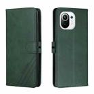 For Xiaomi Mi 11 Stitching Style 2-Color Cow Texture Horizontal Flip PU Leather Case with Holder & Card Slot & Lanyard(Green) - 1