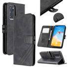 For Huawei P40 Stitching Style 2-Color Cow Texture Horizontal Flip PU Leather Case with Holder & Card Slot & Lanyard(Black) - 1