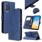 For Huawei P40 Stitching Style 2-Color Cow Texture Horizontal Flip PU Leather Case with Holder & Card Slot & Lanyard(Blue) - 1