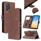 For Huawei P40 Stitching Style 2-Color Cow Texture Horizontal Flip PU Leather Case with Holder & Card Slot & Lanyard(Brown) - 1