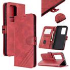 For Huawei P40 Pro Stitching Style 2-Color Cow Texture Horizontal Flip PU Leather Case with Holder & Card Slot & Lanyard(Red) - 1