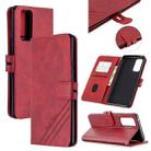 For Huawei Honor 30 Stitching Style 2-Color Cow Texture Horizontal Flip PU Leather Case with Holder & Card Slot & Lanyard(Red) - 1