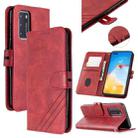 For Huawei Honor V30 / V30 Pro Stitching Style 2-Color Cow Texture Horizontal Flip PU Leather Case with Holder & Card Slot & Lanyard(Red) - 1