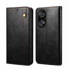 For Huawei P50 Pro Simple Wax Crazy Horse Texture Horizontal Flip Leather Case with Card Slots & Holder(Black) - 1