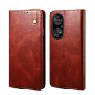 For Huawei P50 Pro Simple Wax Crazy Horse Texture Horizontal Flip Leather Case with Card Slots & Holder(Brown) - 1