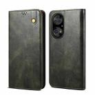 For Huawei P50 Pro Simple Wax Crazy Horse Texture Horizontal Flip Leather Case with Card Slots & Holder(Dark Green) - 1