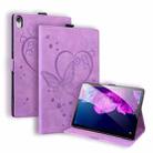 For Lenovo Tab P11 TB-J606F Love Butterfly Pattern Horizontal Flip Leather Case with Holder(Purple) - 1