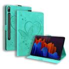 For Samsung Tab S7+ T970 T976B Love Butterfly Pattern Horizontal Flip Leather Case with Holder(Green) - 1