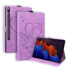 For Samsung Tab S7+ T970 T976B Love Butterfly Pattern Horizontal Flip Leather Case with Holder(Purple) - 1