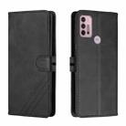 For Motorola Moto G10 / G30 Stitching Style 2-Color Cow Texture Horizontal Flip PU Leather Case with Holder & Card Slot & Lanyard(Black) - 1