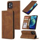 For iPhone 12 / 12 Pro Skin Feel Pressure Line Magnetic Horizontal Flip Leather Case with Holder & Card Slot & Wallet & Photo Frame(Brown) - 1