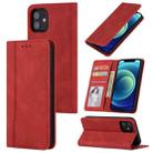 For iPhone 12 mini Skin Feel Pressure Line Magnetic Horizontal Flip Leather Case with Holder & Card Slot & Wallet & Photo Frame (Red) - 1