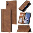 For iPhone XR Skin Feel Pressure Line Magnetic Horizontal Flip Leather Case with Holder & Card Slot & Wallet & Photo Frame(Brown) - 1