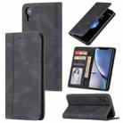 For iPhone XR Skin Feel Pressure Line Magnetic Horizontal Flip Leather Case with Holder & Card Slot & Wallet & Photo Frame(Black) - 1