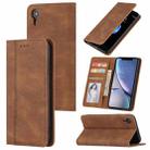 For iPhone XS Max Skin Feel Pressure Line Magnetic Horizontal Flip Leather Case with Holder & Card Slot & Wallet & Photo Frame(Brown) - 1