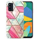 For Samsung Galaxy F52 5G Abstract Marble Pattern TPU Protective Case(Pink Green) - 1