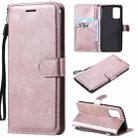 For OPPO F19 / A74 4G Solid Color Horizontal Flip Protective Leather Case with Holder & Card Slots & Wallet & Photo Frame & Lanyard(Rose Gold) - 1