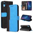 For iPhone XR Business Stitching-Color Horizontal Flip PU Leather Case with Holder & Card Slots & Photo Frame(Blue) - 1