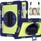 For iPad 10.2 2021 / 2020 / 2019 360 Degree Rotation Contrast Color Shockproof Silicone + PC Case with Holder & Hand Grip Strap & Shoulder Strap (Navy+Yellow Green) - 1