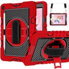 For iPad 10.2 2021 / 2020 / 2019 360 Degree Rotation Contrast Color Shockproof Silicone + PC Case with Holder & Hand Grip Strap & Shoulder Strap (Red+Black) - 1