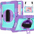 For iPad 10.2 2021 / 2020 / 2019 360 Degree Rotation Contrast Color Shockproof Silicone + PC Case with Holder & Hand Grip Strap & Shoulder Strap (Purple + Mint Green) - 1