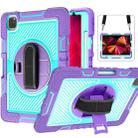 For iPad Pro 11 2022 / 2021 / 2020 / 2018 / Air 2020 10.9 360-Rotation Contrast Color Shockproof Silicone PC Tablet Case with Holder & Hand Grip Strap & Shoulder Strap (Purple + Mint Green) - 1