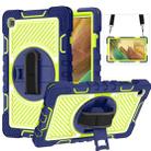 For Samsung Galaxy Tab A7 Lite T220 / T225 360 Degree Rotation Contrast Color Shockproof Silicone + PC Case with Holder & Hand Grip Strap & Shoulder Strap(Navy+Yellow Green) - 1