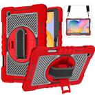 For Samsung Galaxy Tab S6 Lite P610/P615 360 Degree Rotation Contrast Color Shockproof Silicone + PC Case with Holder & Hand Grip Strap & Shoulder Strap(Red+Black) - 1