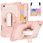 For Samsung Galaxy Tab S6 Lite P610/P615 360 Degree Rotation Contrast Color Shockproof Silicone + PC Case with Holder & Hand Grip Strap & Shoulder Strap(Rose Gold) - 1