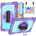 For Samsung Galaxy Tab S6 Lite P610/P615 360 Degree Rotation Contrast Color Shockproof Silicone + PC Case with Holder & Hand Grip Strap & Shoulder Strap(Purple + Mint Green) - 1