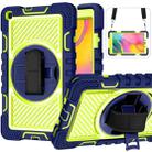 For Samsung Galaxy Tab A 8.0 2019 T290 360 Degree Rotation Contrast Color Shockproof Silicone + PC Case with Holder & Hand Grip Strap & Shoulder Strap(Navy+Yellow Green) - 1