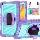 For Samsung Galaxy Tab A 8.0 2019 T290 360 Degree Rotation Contrast Color Shockproof Silicone + PC Case with Holder & Hand Grip Strap & Shoulder Strap(Purple + Mint Green) - 1