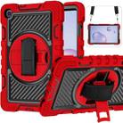 For Samsung Galaxy Tab A 8.4 2020 T307 360 Degree Rotation Contrast Color Shockproof Silicone + PC Case with Holder & Hand Grip Strap & Shoulder Strap(Red+Black) - 1