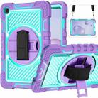 For Samsung Galaxy Tab A 8.4 2020 T307 360 Degree Rotation Contrast Color Shockproof Silicone + PC Case with Holder & Hand Grip Strap & Shoulder Strap(Purple + Mint Green) - 1